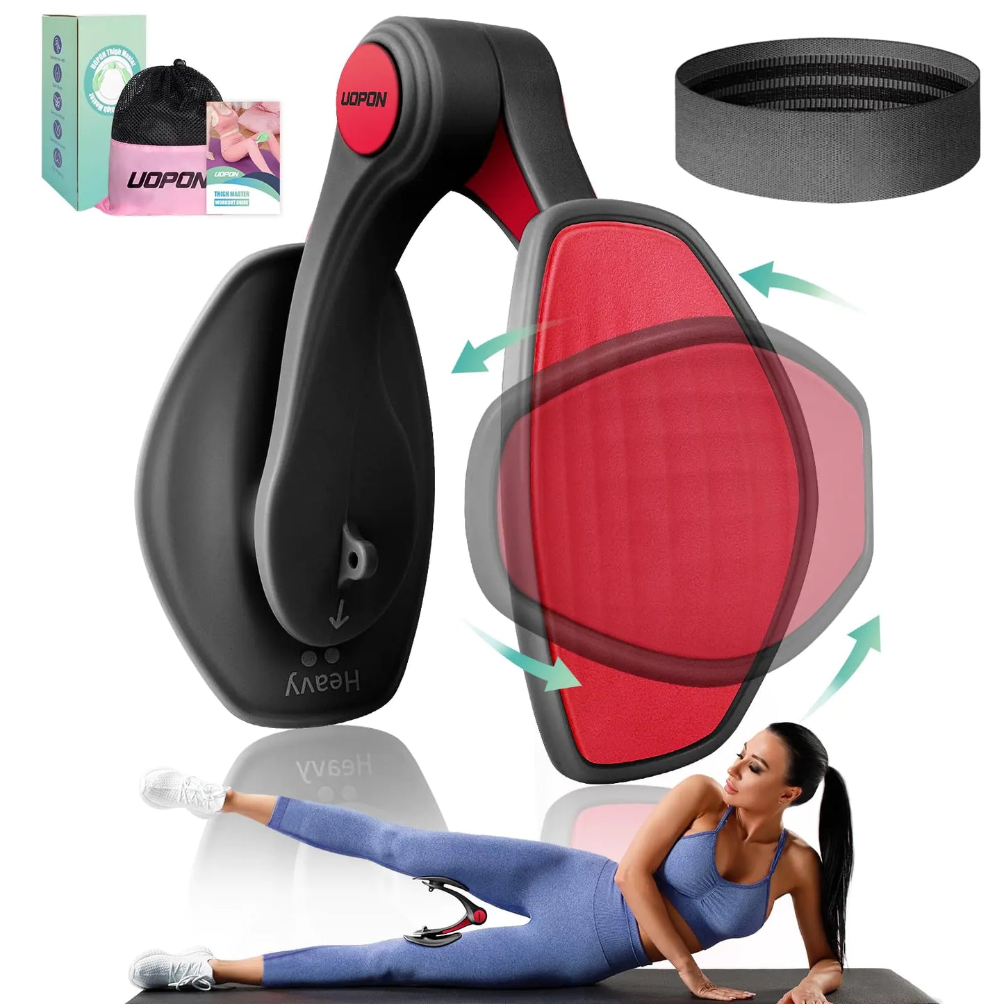 Thigh Master Thigh Exerciser for Women Hip Trainer Kegel Exerciser & Pelvic Floor Trainer Kegel Trainer for Postpartum Rehabilitation Inner Thigh Toning & Thigh Toner Workout Home Gym (Black+Band)