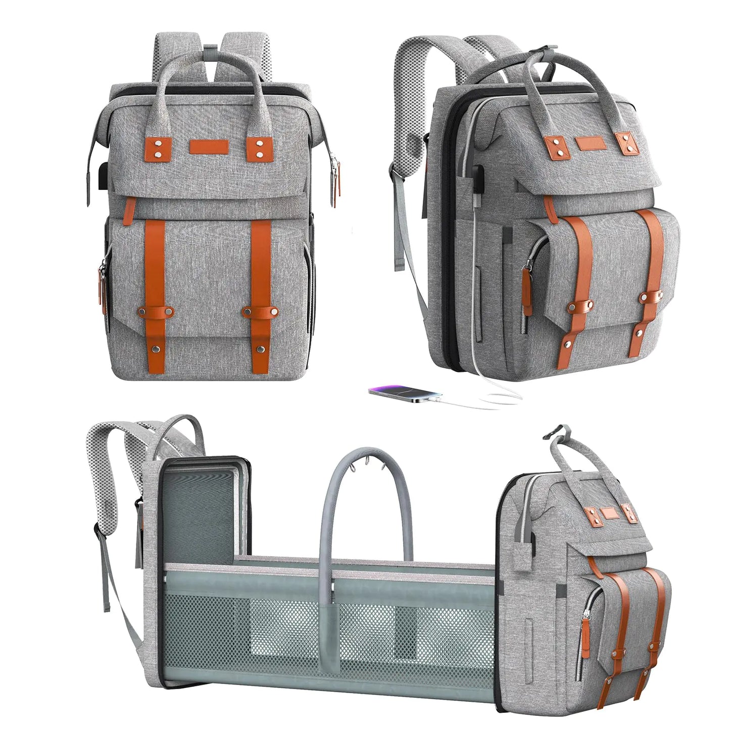 RECALLA Diaper Bag Backpack with Changing Station Large Diaper Bag Multifunctional Diaper Bag Baby Bag Gray