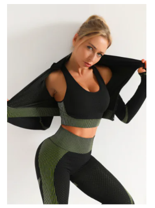 3PCS Women's Seamless Yoga Set - Leggings, Crop Top, Bra