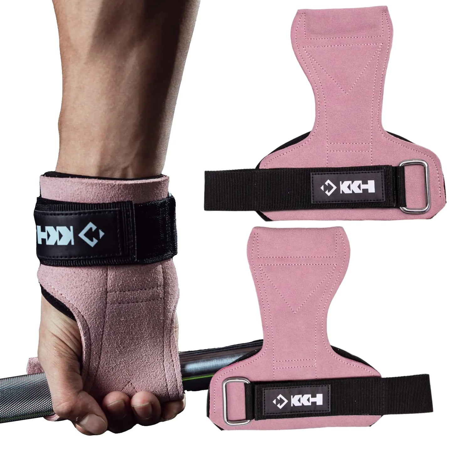 KKH Wrist Straps for Weightlifting Lifting Straps for Weightlifting Heavy Duty Deadlift Straps Gloves for Weight Lifting Powerlifting with Adjustable Wrist Grips Fitness Pads (Pink)