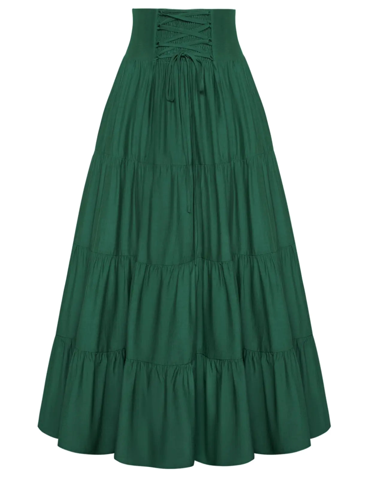 Women Summer Tiered Maxi Skirt Elastic Waist Renaissance Skirt Boho Beach Flowy Long Skirts Dark Green XL