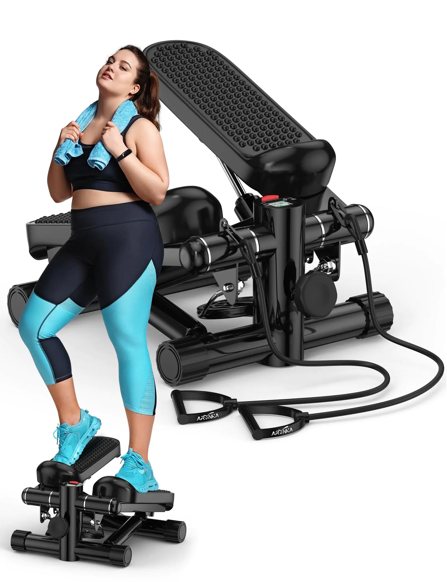 Steppers for Exercise at Home Mini Stepper with Resistance Bands Portable Stair Stepper 330LBS Weight Capacity Adjustable Height Stepper Machine with LED Monitor for Full Body Workout