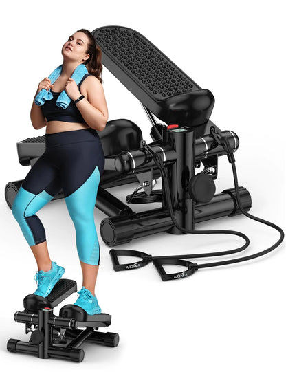 Steppers for Exercise at Home Mini Stepper with Resistance Bands Portable Stair Stepper 330LBS Weight Capacity Adjustable Height Stepper Machine with LED Monitor for Full Body Workout