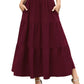Berydress Womens Skirts with Pockets Elastic High Waist Casual Flowy Swing Burgundy Fall Tiered Ruffle A Line Skirt(S6275-Burgundy)