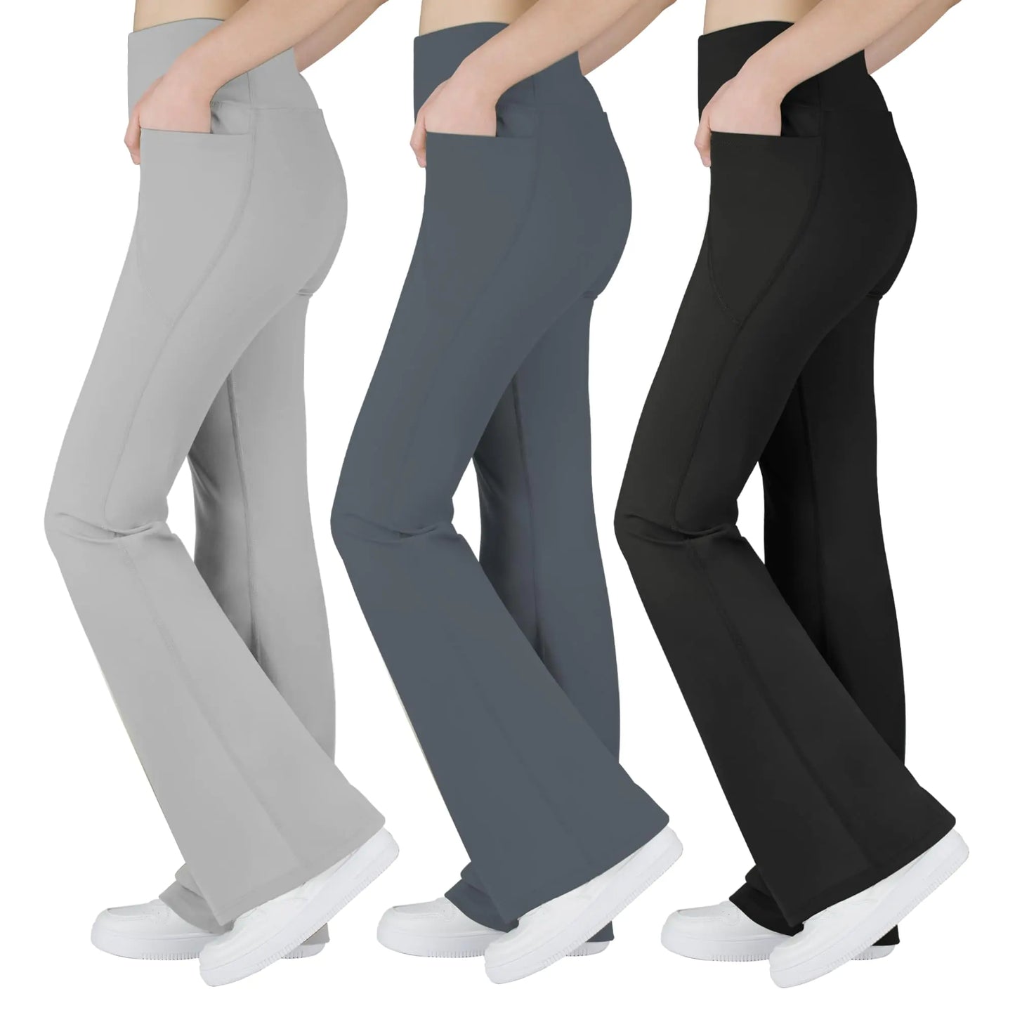 BIG ELEPHANT Girls Flare Leggings with Pockets Kids Bootcut Yoga Pants High Waisted Bell Bottoms for Dance