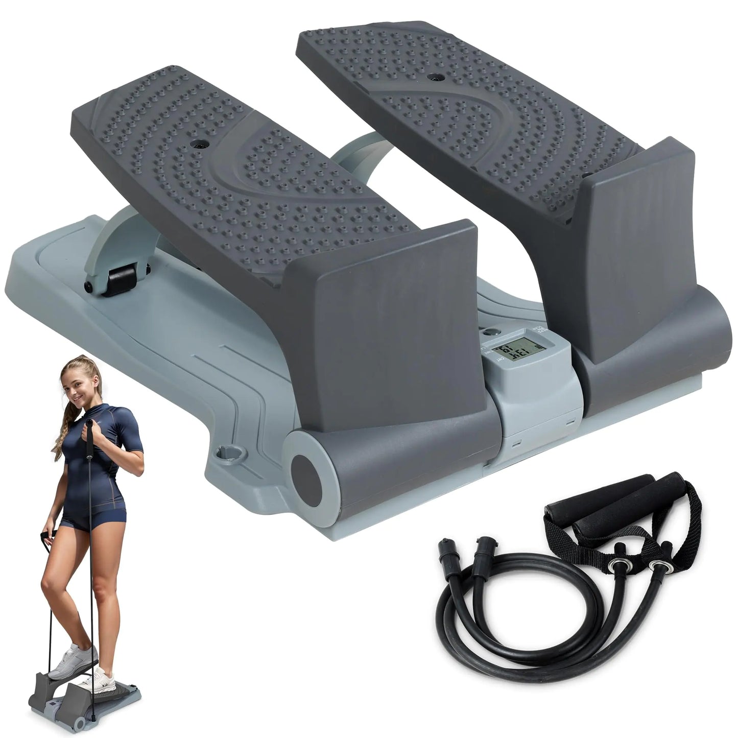 Leikefitness Steppers for Exercise at Home with Resistant Bands Portable Stair Stepper Exercise Equipment Fitness Twister Stepper Machine (Gray)