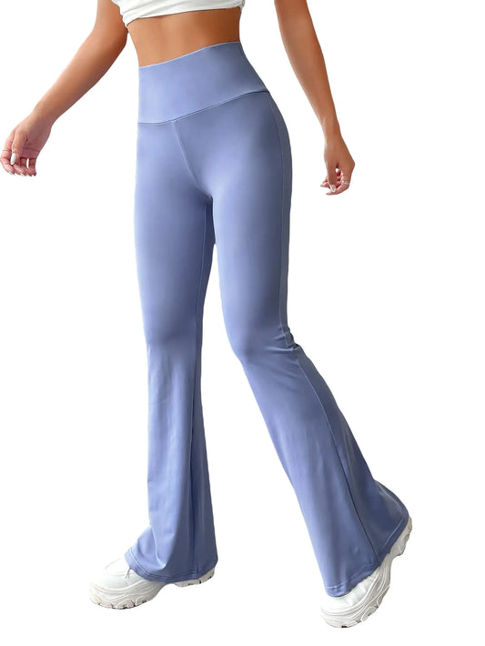 OYOANGLE Womens Yoga Flare Leg Bell Yoga Pants High Waisted Bootcut Bottom Yoga Leggings Dusty Blue S