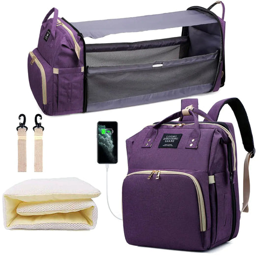 Jeryswet Diaper Bag with Changing Station Baby Bag Diaper Bag Backpack Baby Bag with Built-in USB Charging Port and Stroller Straps Large Capacity Waterproof Purple