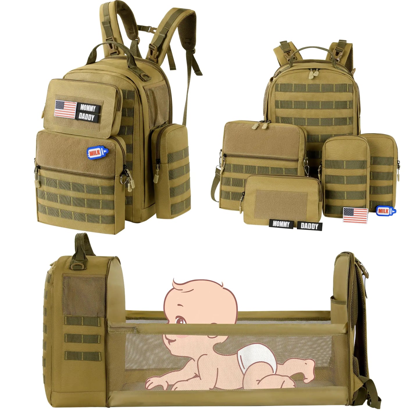 MABOZOO Baby Diaper Bag Backpack Combo with 4 Detached Bag Diaper Bag with Expandable Diaper Changing Station and Pad Dad Diaper Bag Baby Bag for Boys Girls