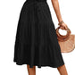 HELYO Womens Casual Summer Skirt 626s Boho Elastic Waisted Flowy Drawstring Ruched A Line Tiered Midi Dress Skirt 626 Black L