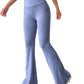 OYOANGLE Womens Yoga Flare Leg Bell Yoga Pants High Waisted Bootcut Bottom Yoga Leggings Dusty Blue S
