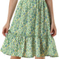 Allegra K Womens A-Line Ruffle Elastic Waist Flowy Tiered Floral Knee Length Skirt Small Green