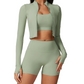 AGYMNX Workout Sets for Women 3 Piece High Waisted Seamless Shorts Crop Top Jacket Gym Yoga Outfit Stretchy Sports Bra Sets Green XL