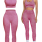 OLCHEE Womens Workout Sets 2 Piece - Acid Wash Seamless Yoga Outfits High Waist Leggings Padded Racerback Sports Bra Gym Set - Pink Large