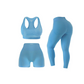 SereneFit 3 Piece Workout Sets For Women Seamless High Waisted Matching Exercise Leggings Shorts and Sports Bra Active Set (Sky Blue Large)