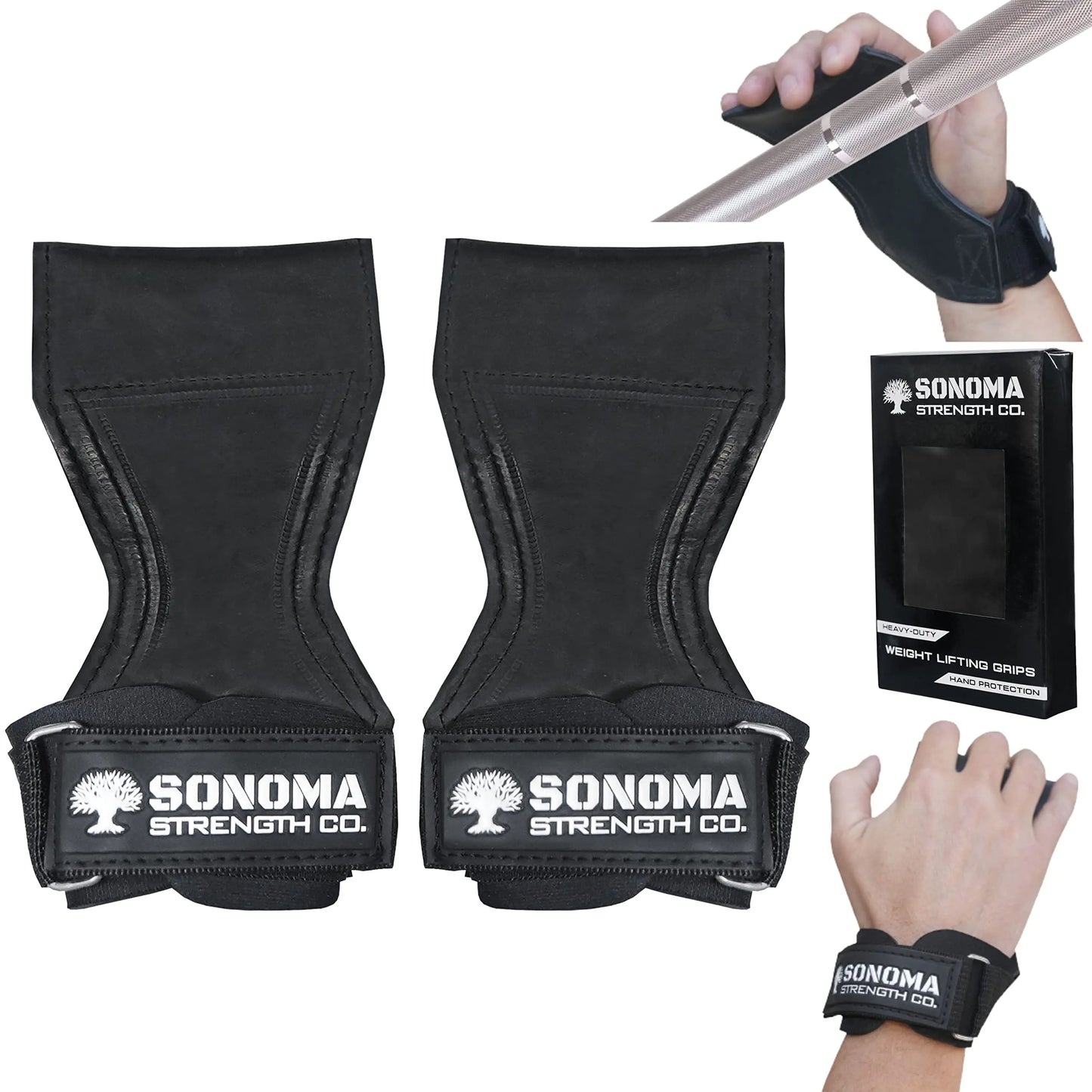 Sonoma Strength Co Weight Lifting Grips Heavy Duty Gloves Alternative Wrist Strap with Padded Wrist Support & Maximum Grip - Gym Straps for Weightlifting Powerlifting Deadlift Crossfit Pullup Grip
