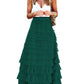 Gratoryna Womens Long Maxi Tulle Skirt A Line Ruffle Mesh High Waisted Tiered Layered Skirts Petticoat(DarkGreen-S)