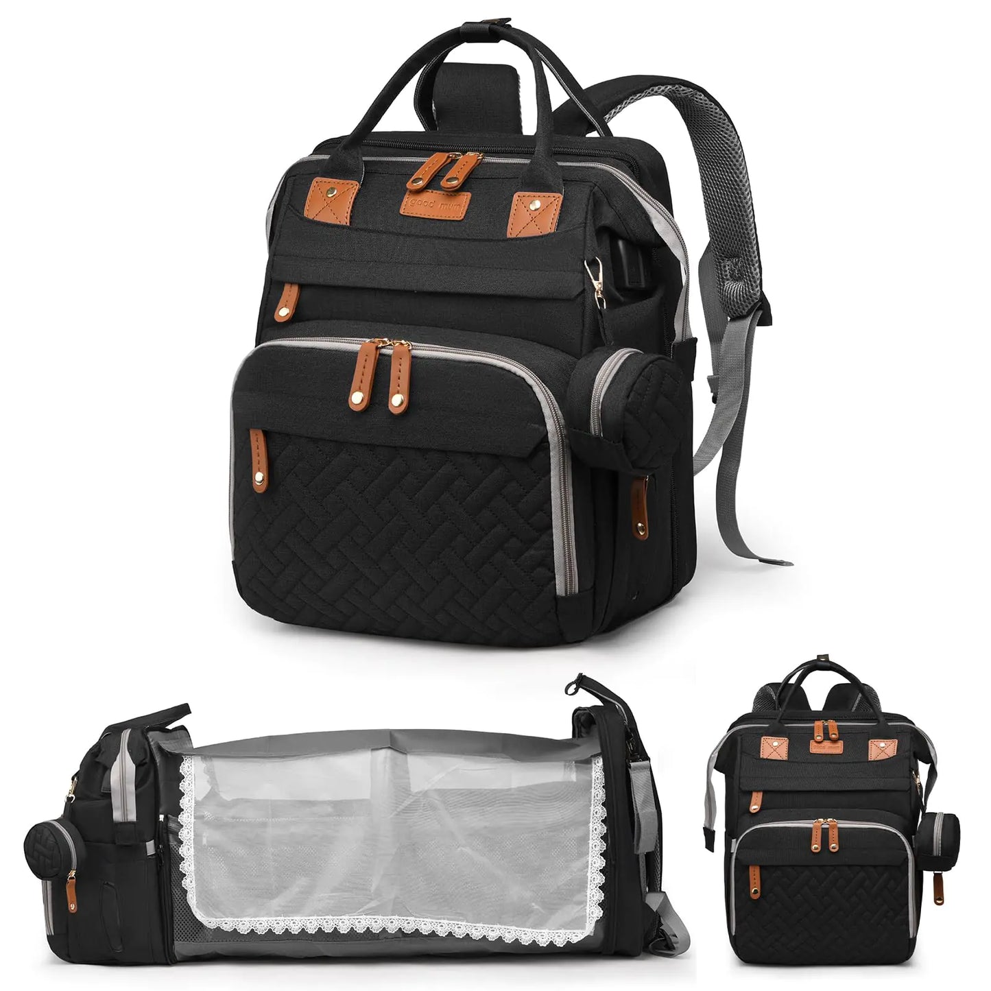 JKJRJJ Diaper Bag Backpack with Changing Station Large Diaper Bag For Boys And Girls Multifunctional Waterproof Travel Diaper Backpack Baby Bag with USB Charging Port for Moms Dadsblack