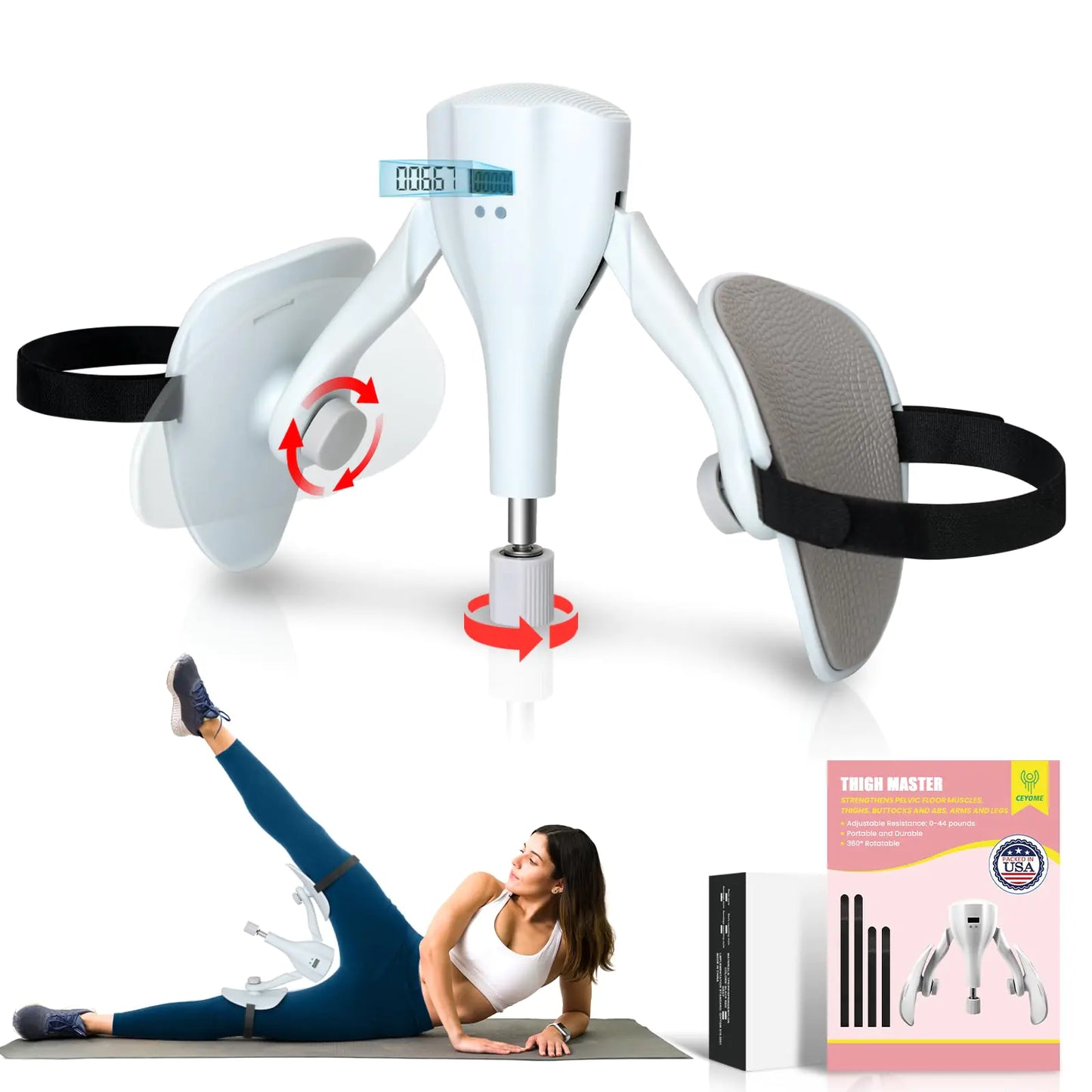 Thigh Master Kegel Exercise - 0-44lb Adjustable Pelvic Floor Trainer Toner Inner Thigh Exerciser 4 Fixed Straps Thigh Exerciser for Postpartum Pelvic Floor Muscle Repair Thigh Workout Equipment