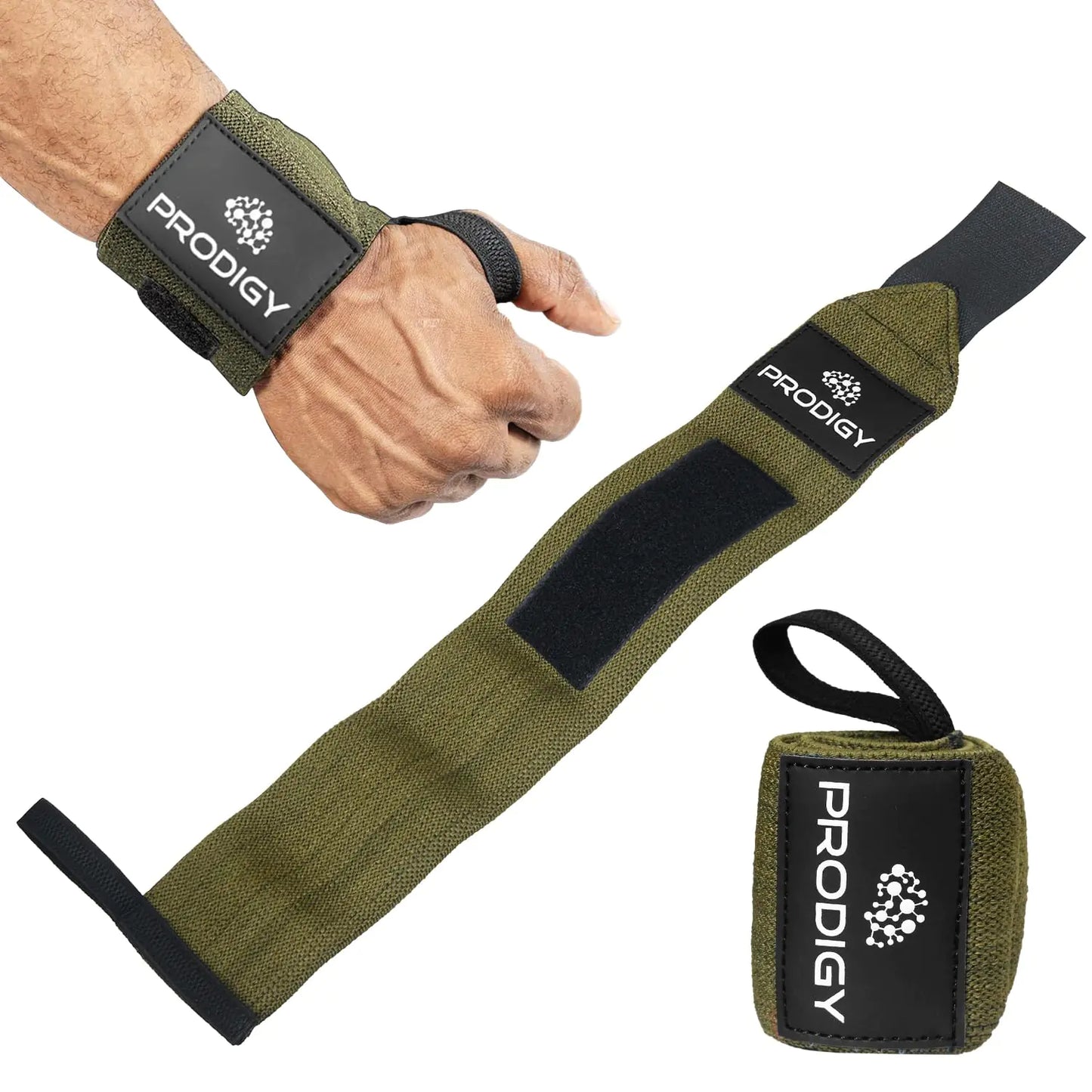 Premium Weightlifting Wrist Wraps 18" Professional Best Grade Wrist Support with Heavy Duty Thumb Loop - Wraps for Working Out Strength Training Weightlifting Bodybuilding Green