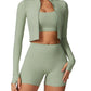 AGYMNX Workout Sets for Women 3 Piece High Waisted Seamless Shorts Crop Top Jacket Gym Yoga Outfit Stretchy Sports Bra Sets Green XL