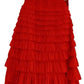 RanRui Tulle Maxi Skirts Long Tulle Skirt Women Layered Tiered Tulle Mesh Maxi Skirt Khaki A Line Flared Elastic Waist Party Skit Cake Skirt Lightweight Comfy Long Skirt(redMedium)