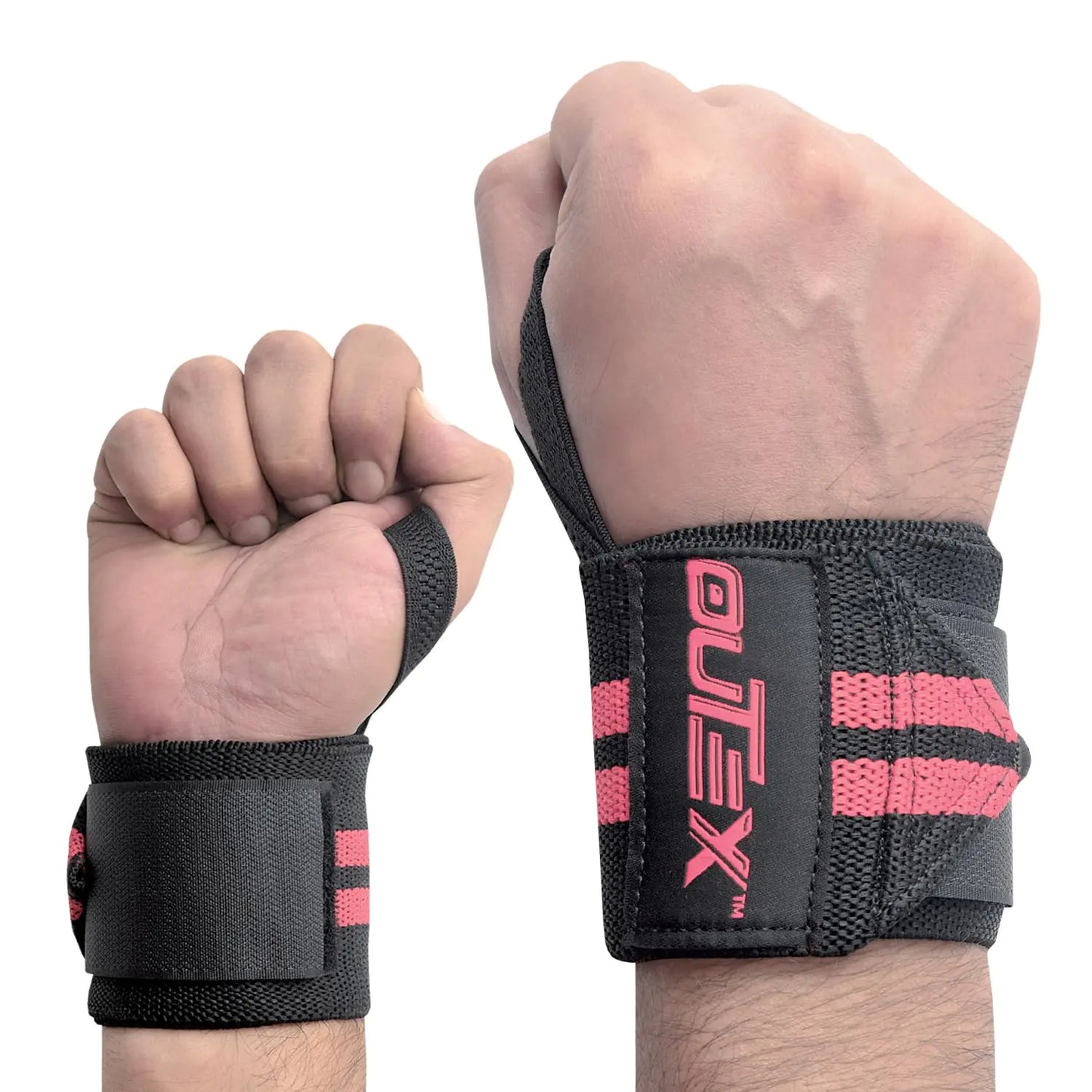Outex Wrist Wraps for Weightlifting 18” Premium Quality Wrist Wraps with Heavy Duty Thumb Loop Best Wrap for Powerlifting Competition Strength Training Bodybuilding (Black/Dark Pink)