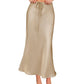 VividHarbor Womens Drawstring Satin Maxi Skirt High Waist Silk A Line Flowy Long Skirts Champagne