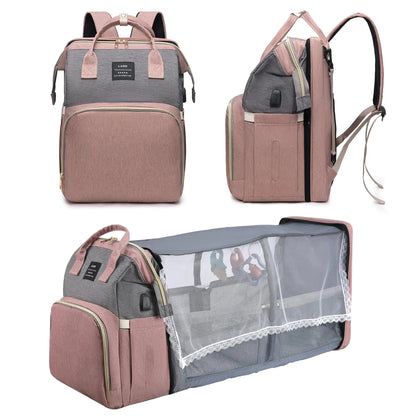 LHDYMXYN Diaper Bag Backpack with Changing Station Pink Baby Girls Diaper Bag for Mom Large Travel Baby Changing Bags Back Pack with 3 Insulated Pockets & Charging Port